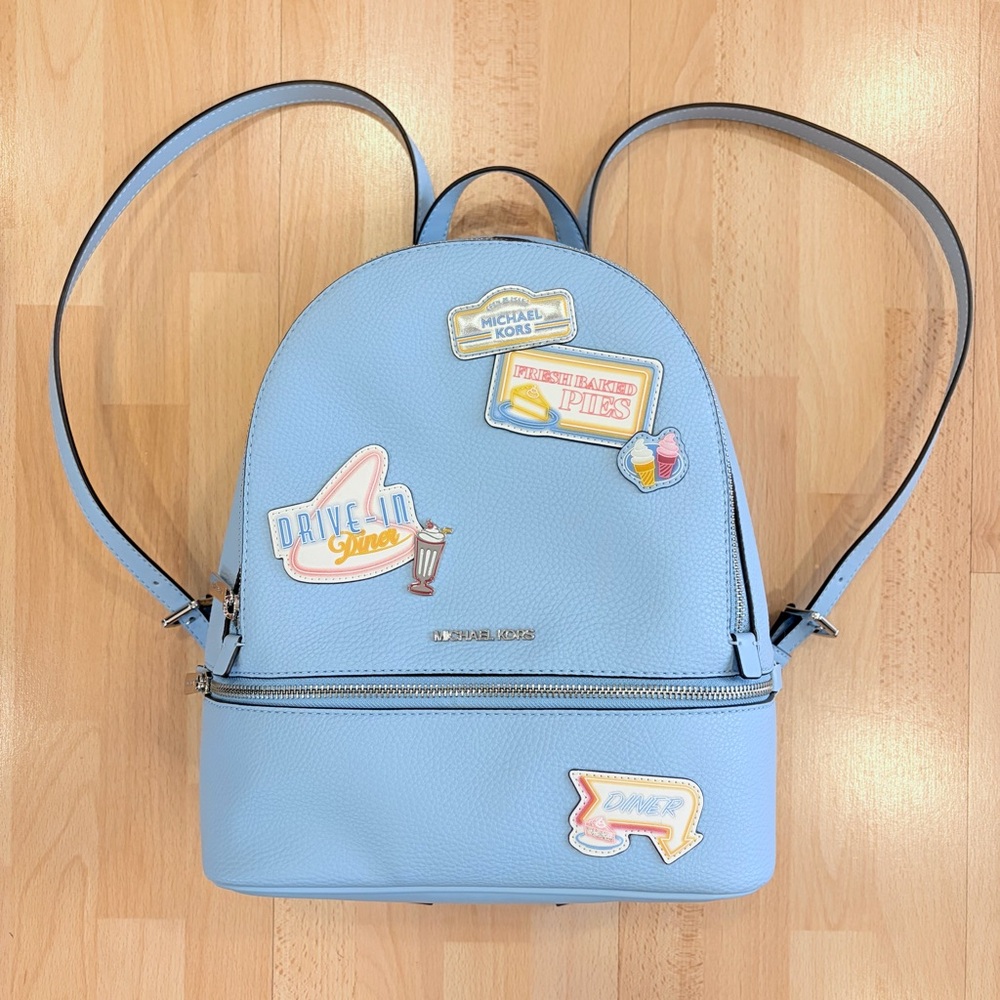 Micheal Kors | Rhea Medium Embellished Backpack in Light Sky